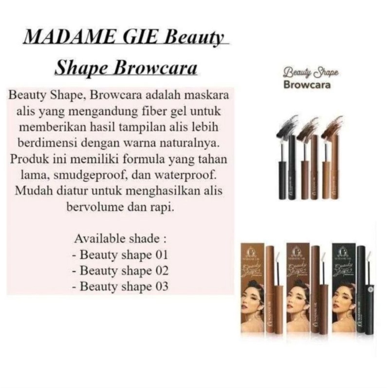 MADAME GIE BEAUTY SHAPE BROWCARA/ MASKARA ALIS/ MADAMGIE