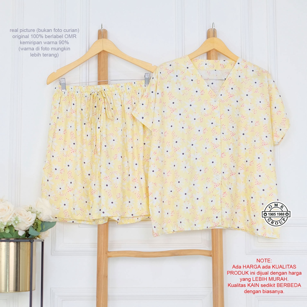 BIGSIZE | XXL 5L LD 120 140 Gemoy Oneset Rayon Polos Aneka Warna Setelan Piyama Jumbo Celana Pendek Sleep Wear Original Meili-Jasmine Yellow