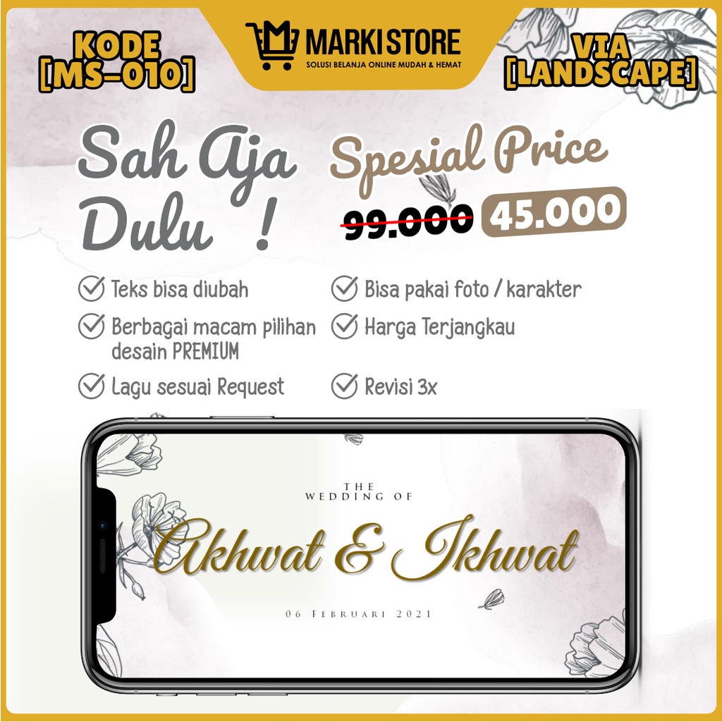 UNDANGAN DIGITAL PERNIKAHAN VIDEO MODERN ELEGAN ISLAMI JAWA MURAH WEDDING INVITATION KODE MS-010
