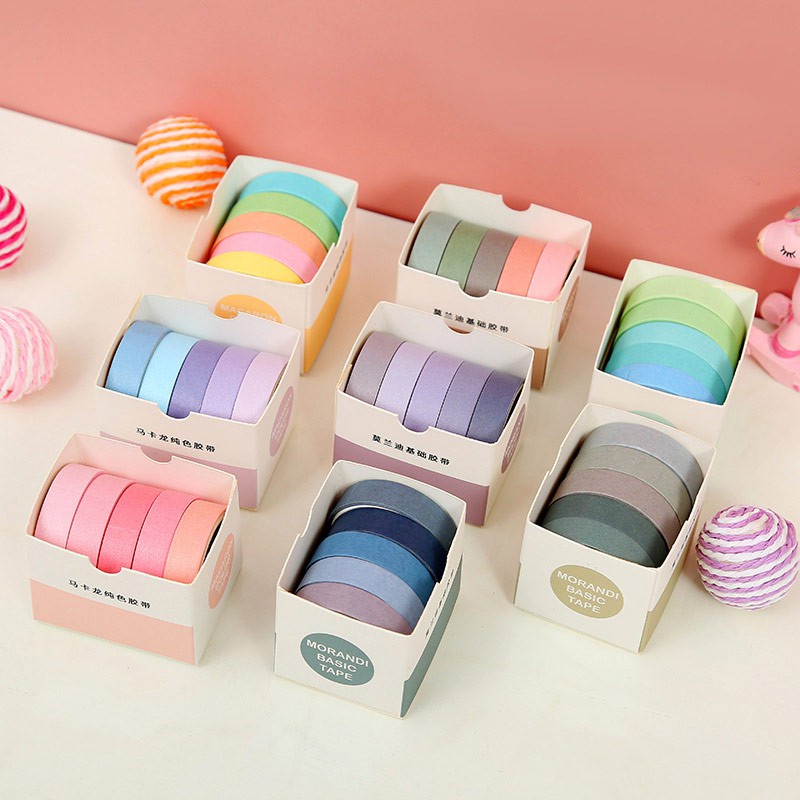

DEIGOODS❤ 5 Roll Washi Tape Macaron Pastel Color Deco Aesthetic Dekorasi Bujo Journal DIY Scrapbook