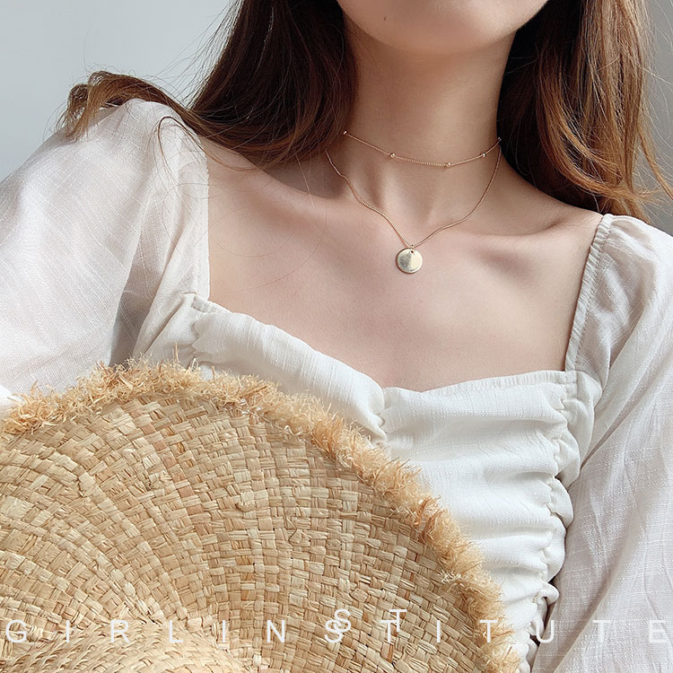 Simple Round Coin Pendant Necklace Bohemian Layered Bead Chain Collar Necklace Jewelry Party Jewelry Female Gift