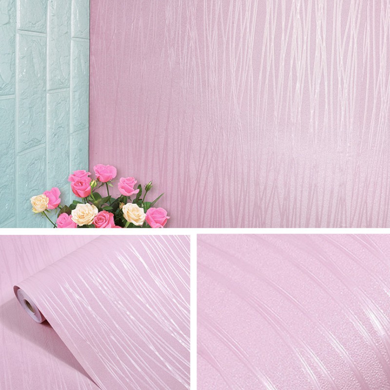 Wallpaper Dinding Polos Bergaris Samar Pink 81033-F3 / Wallpaper Sticker Embossed ±9 meter x 45 cm