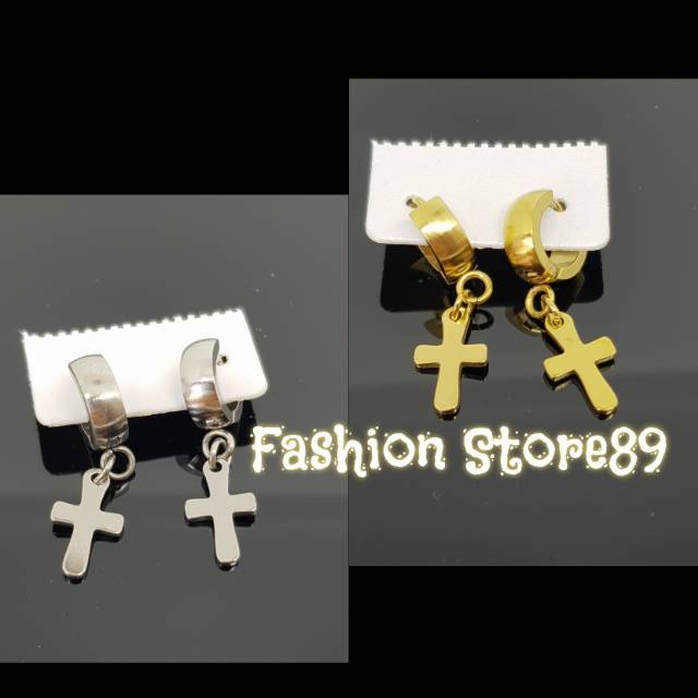 Anting jurai salib / Anting salib gold / anting salib silver / perhiasan Antikarat import salib