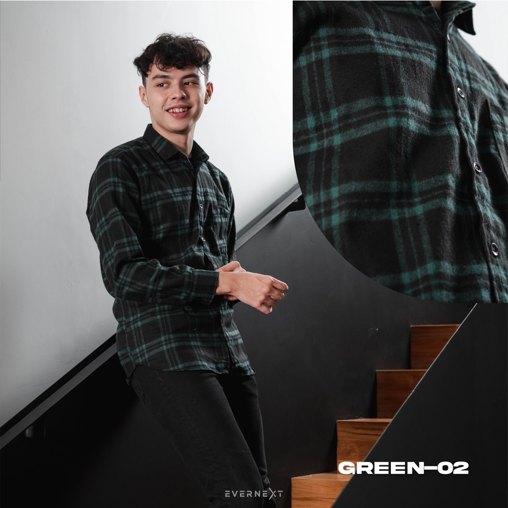 Kemeja Flannel Pria Lengan Panjang  Casual Green Flannel Pria Terbaru