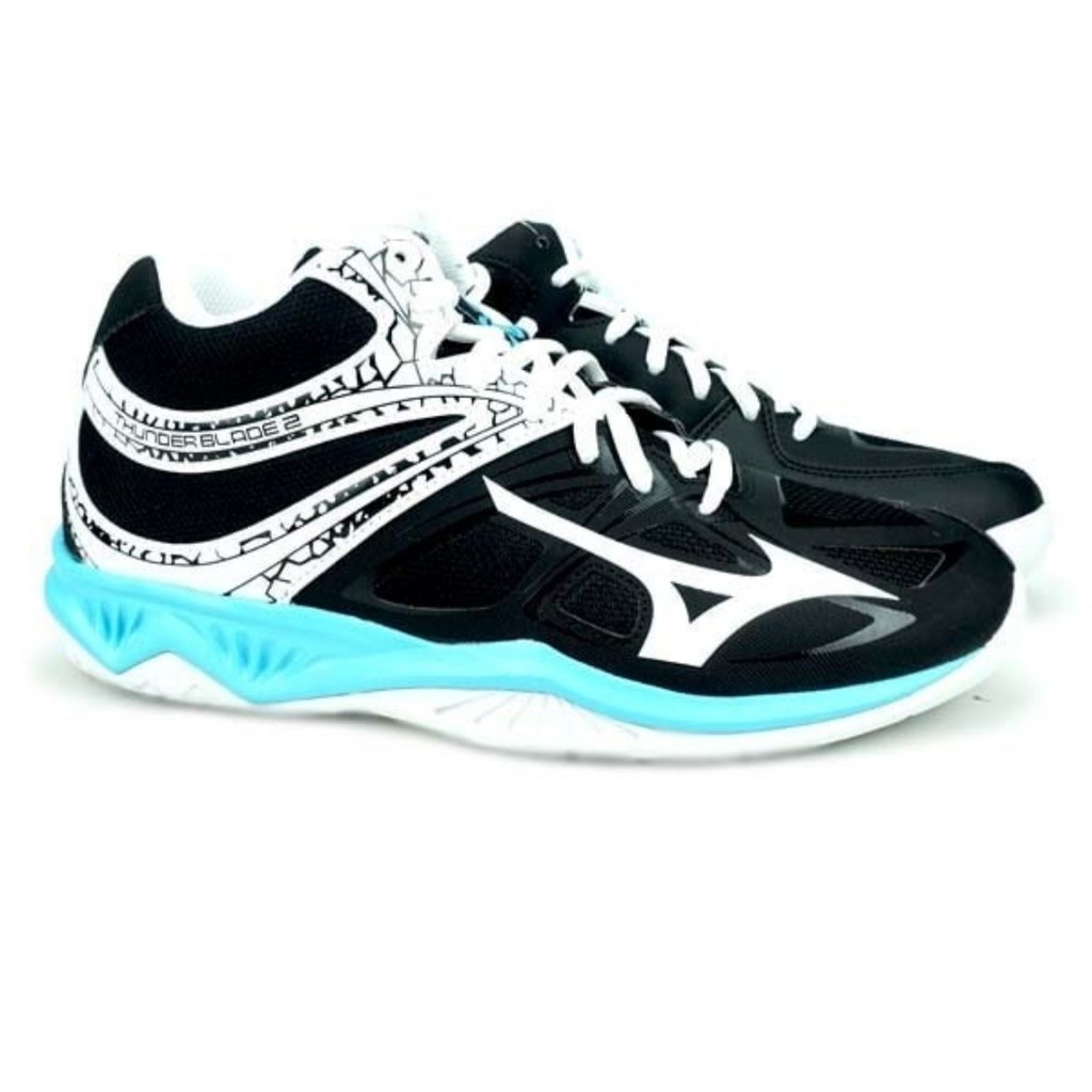Sepatu Volly Mizuno Thunder Blade 2 Mid (Black White Blue)