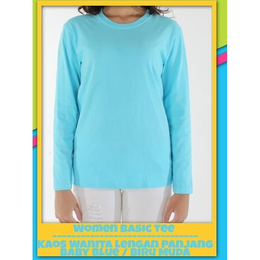 ✦V84234♥ kaos polos biru muda/lengan panjang/kaos wanita/oblong polos biru muda