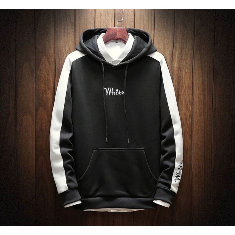 HOODIE WHITE KUALITAS DISTRO 2 WARNA HITAM&amp;PUTIH size L (READY)
