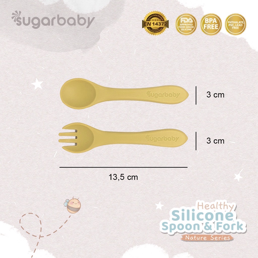 SUGAR BABY HEALTHY SILICONE SPOON &amp; FORK NATURE SERIES