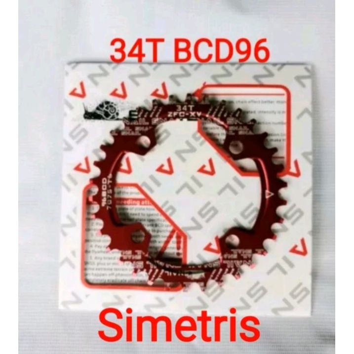 Snail Chainring 34T BCD 96 Simetris Chain ring Narrow wide Merah