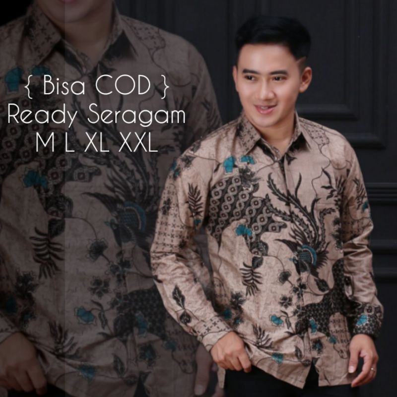 [TERBARU] Batik Pria Lengan Panjang premium BATIK BERKAH HRB026 motif KERATONAN Kode 002 size M L XL