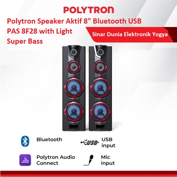 Polytron Speaker Aktif 8&quot; Bluetooth USB Mic PAS 8F28 Light Super Bass