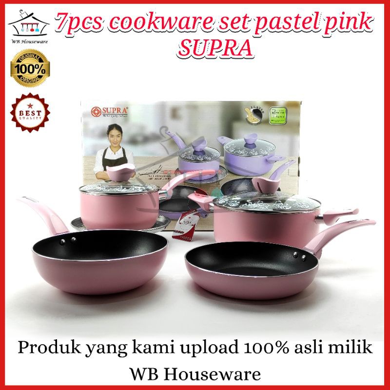 panci set / wajan anti lengket teflon / 7pcs cookware set pastel pink SUPRA