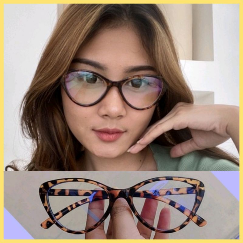 kacamata cat Eye leopard bisa untuk minus dan normal frame YUKA