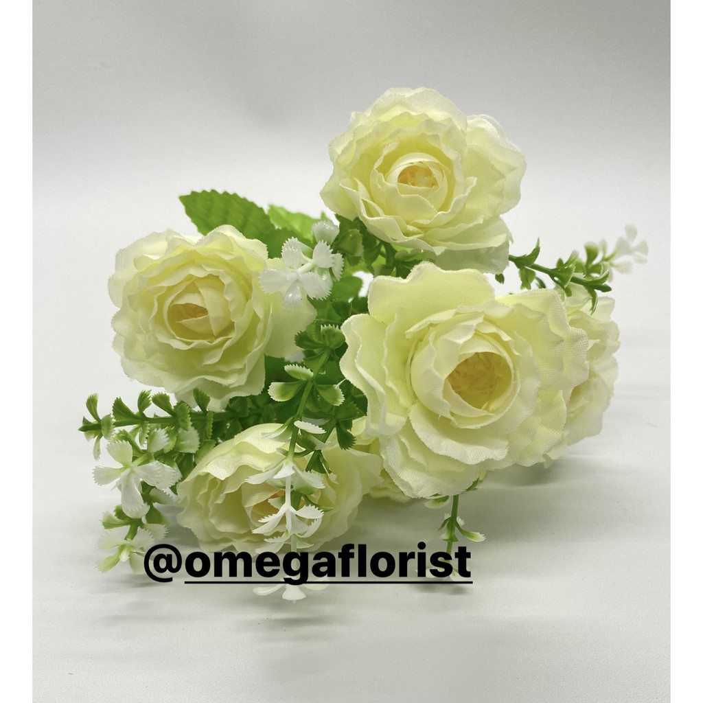 Rose Kamelia Kecil X6 Bunga Artificial/Bunga Plastik/Bunga Dekorasi/Dekorasi Pernikahan/Pernikahan-Putih Gading