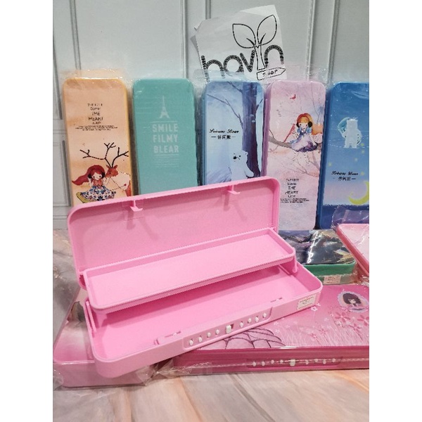 kotak pensil TINGKAT bahan PLASTIK ada KODE PASSWORD/PENCIL CASE-2