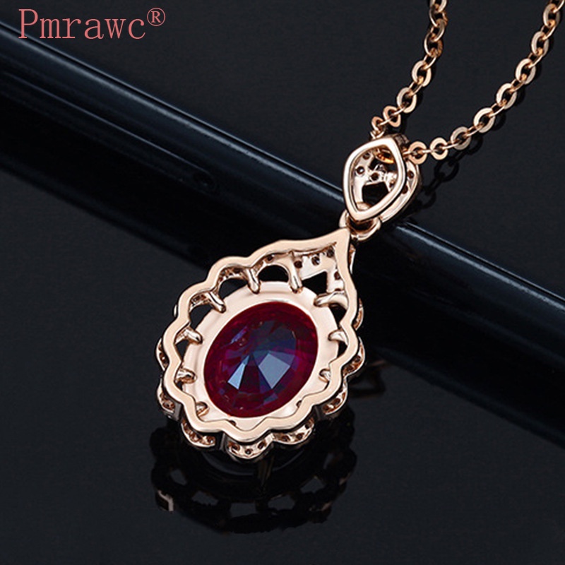 Hot Sale Full Diamond Ruby Pendant 18K Rose Gold Necklace