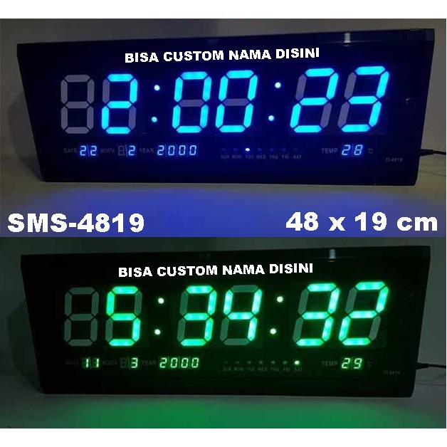 Jual JAM DINDING DIGITAL LED HIJAU / BIRU 48 X 19 Cm SMS-4819 (+) FREE ...