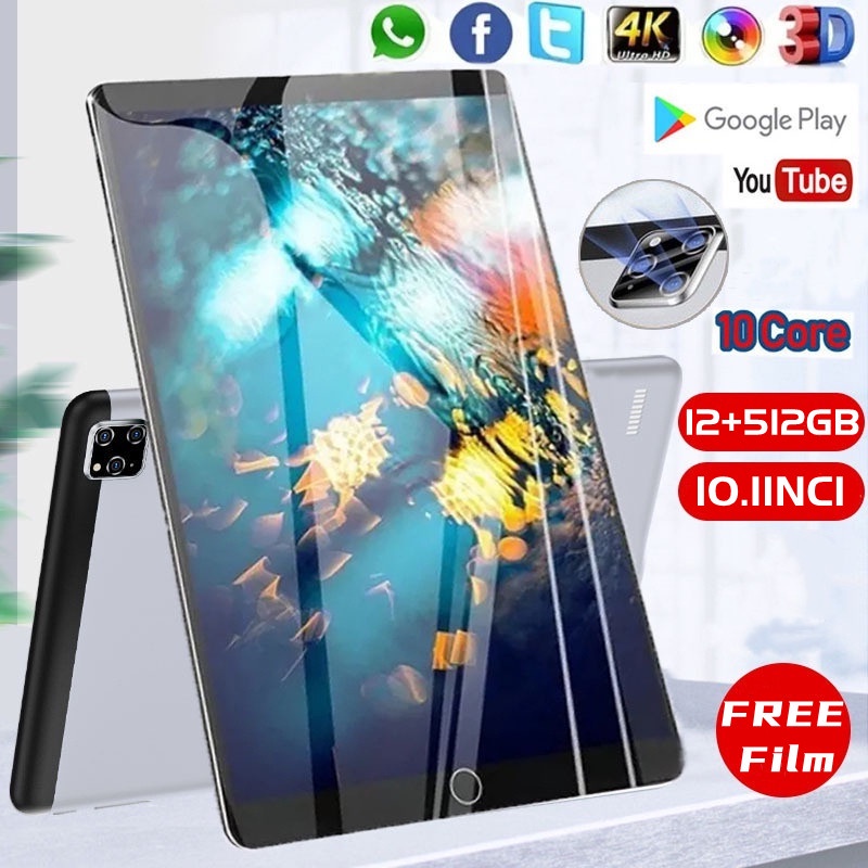 Tablet 10.1 Inci 12 + 512GB 8800mAh Baterai Android Tablet Gaming WIFI