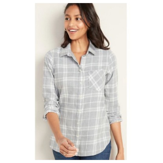Old Navy Blouse 05 Tunic Shirt (Grey Plaid)