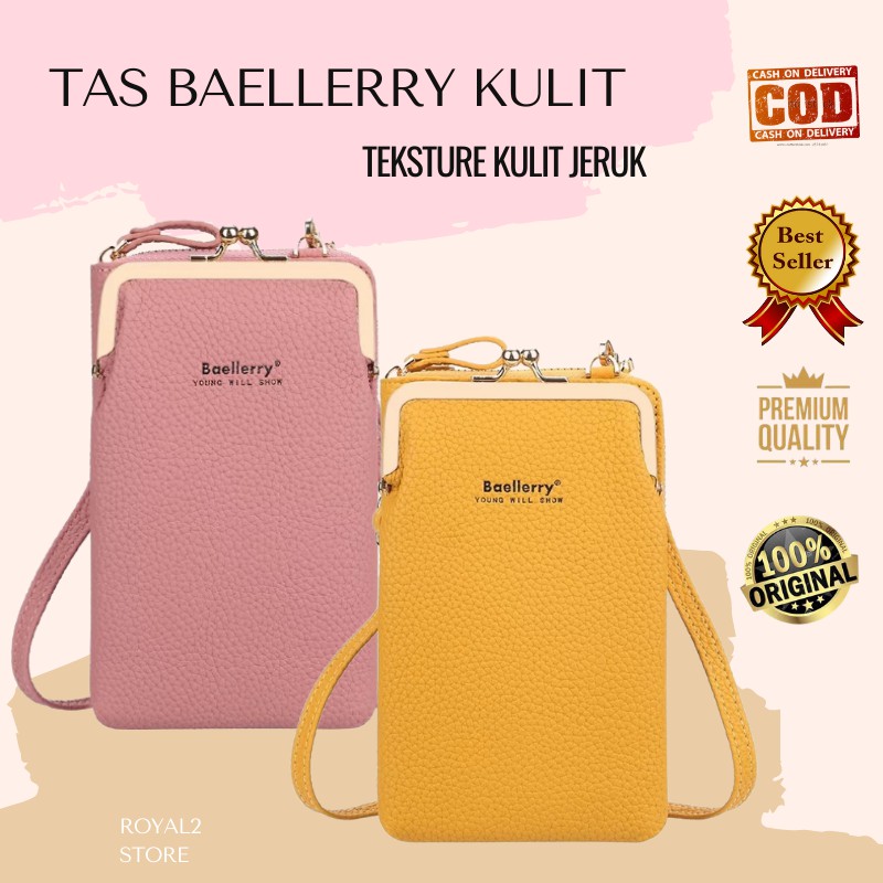 Tas Selempang Kulit Wanita Import Murah 2021 Dompet Cewek Multifungsi Baellerry N8601 - Yellow