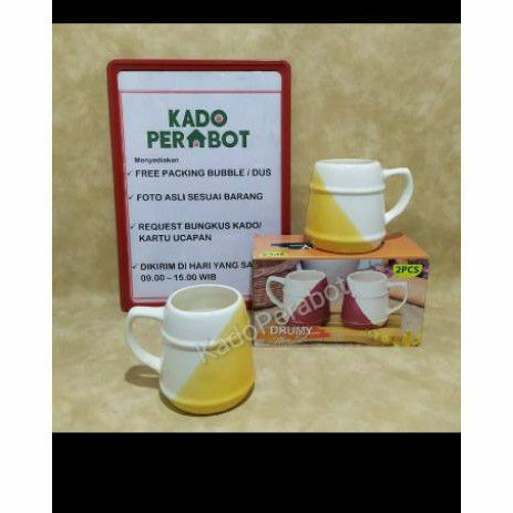 Gelas Drumy mug set Keramik isi 2pcs WhiteLine