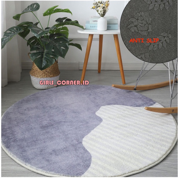 KARPET BULU BULAT MODERN MINIMALIS LUCU KOREA DIAMETER 120CM