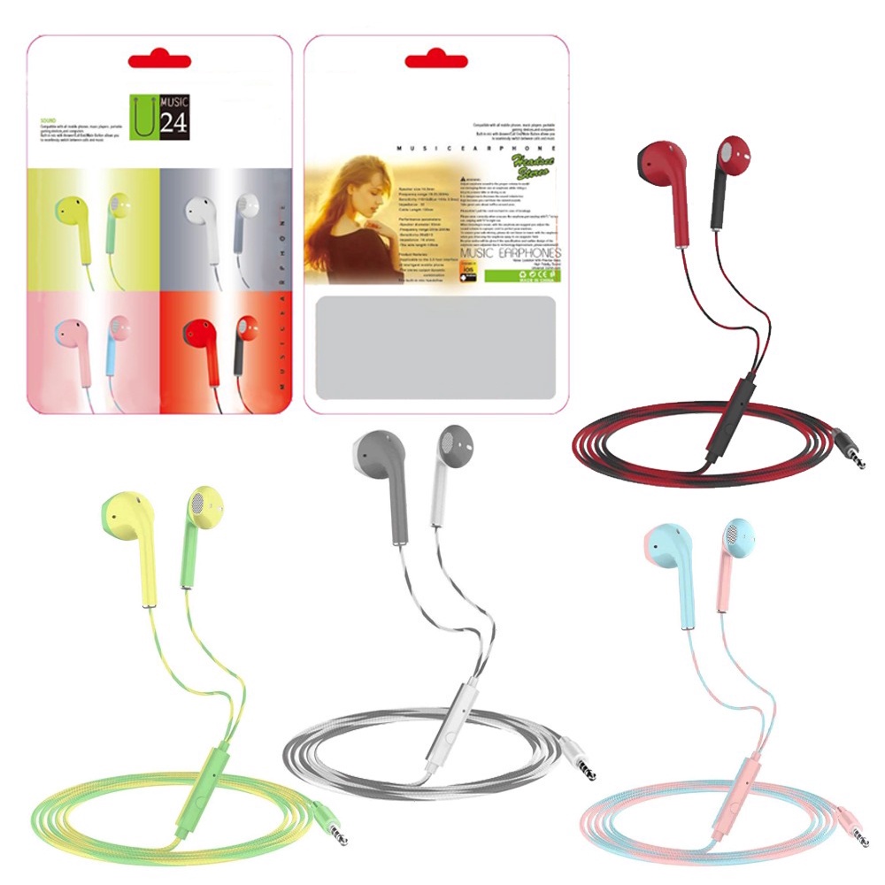 ANG Handsfree U24 Macaron 2 tone / Earphone Macaroon glossy Color Hifi Extra Bass