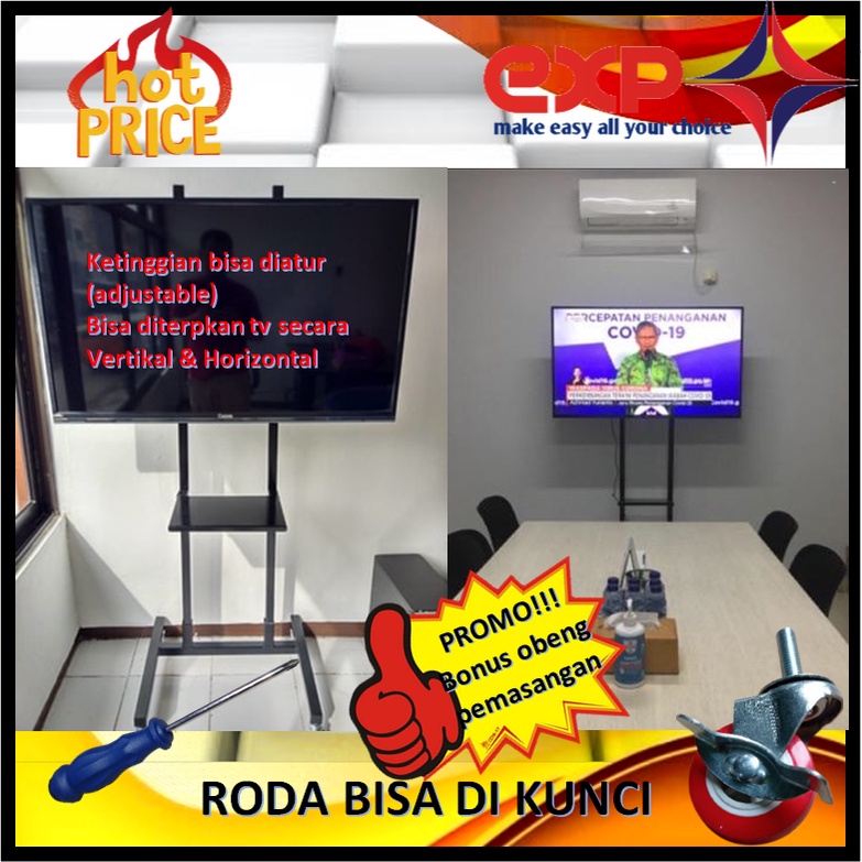 Garansi cocok!!! Bracket TV Standing 32&quot; s/d 65&quot; LG pakai RODA KOKOH 100% BESI MURNI