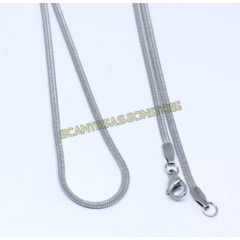 Kalung Titanium silver pipih Terlaris anti karat tidak luntur kalung pipih pria lapis emas putih