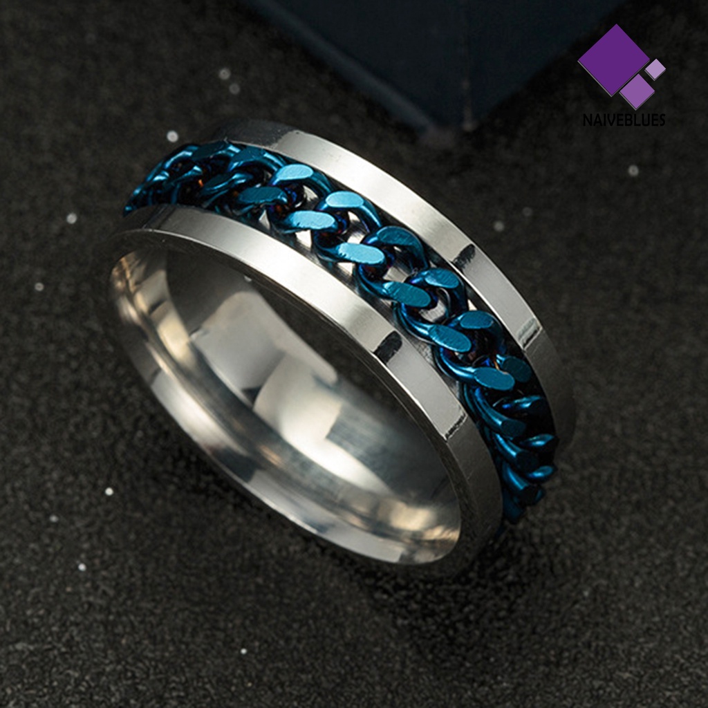 Naiveblue &gt; Cincin Pria Desain Spinner Rantai Baja Multi Warna Gaya Punk Untuk Pernikahan