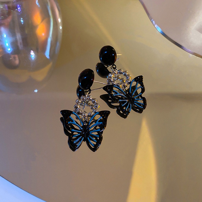 Korean Trendy 925 Silver Needle Dark Hollow Butterfly Earrings Fairy Advanced Earrings