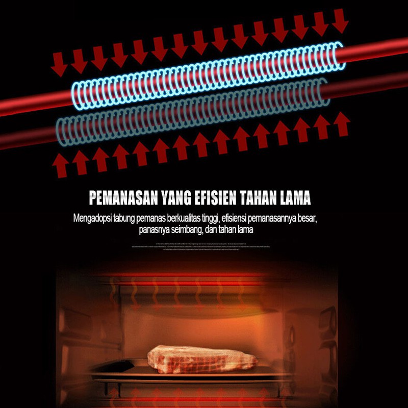 Oven listrik HROV01GN oven listrik low watt 800W tombol pilih suhu dan waktu yang dapat disesuaikan 12L