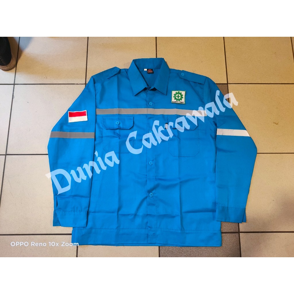 Baju Kerja Safety / Seragam Safety Twins Warna Pertamina Plus Logo