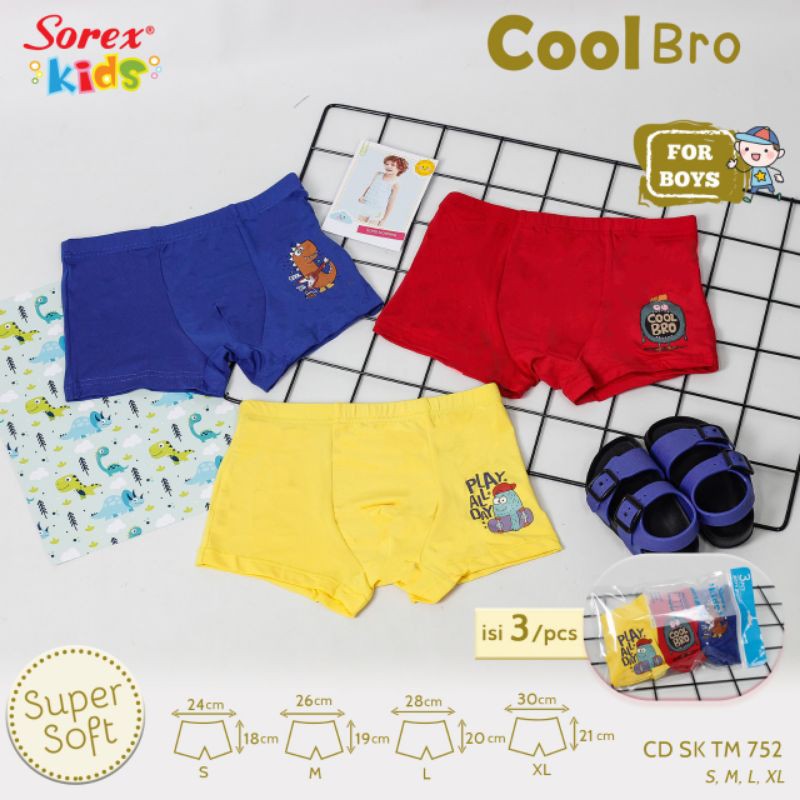 Celana Dalam Boxer Anak Laki laki Sorex kids Sk TM 752 (3pcs)