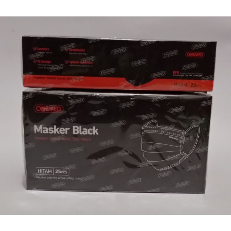 Masker Medis 3 ply All Black Onemed isi 25 pcs