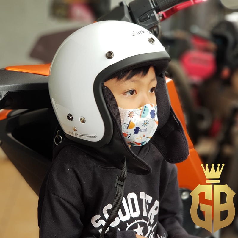 Helm Bogo Anak Junior Polos Motif Kaca Datar Injak Hitam SNI Untuk Anak Usia 3-10 Tahun Free Packing DUs