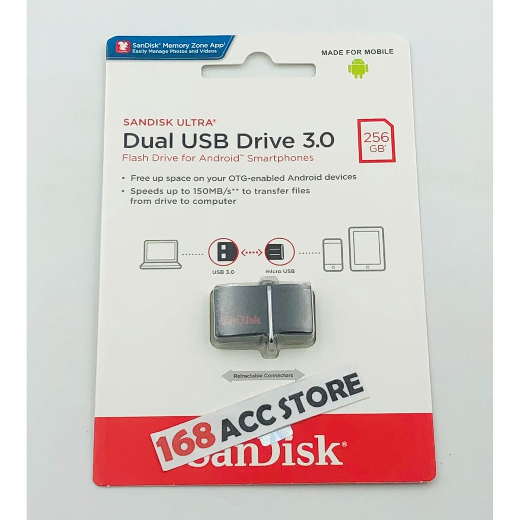 FLASHDISK OTG MICRO USB SANDISK 3.0 ULTRA DUAL DRIVE USB OTG 256GB