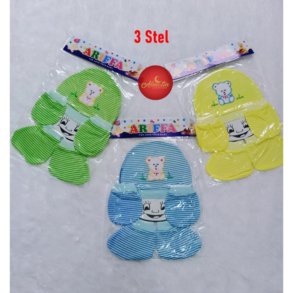 3 PCS Kupluk Bayi 3 Pasang Sarung Tangan Bayi 3 Pasang Sarung Kaki Set Komplit Newborn