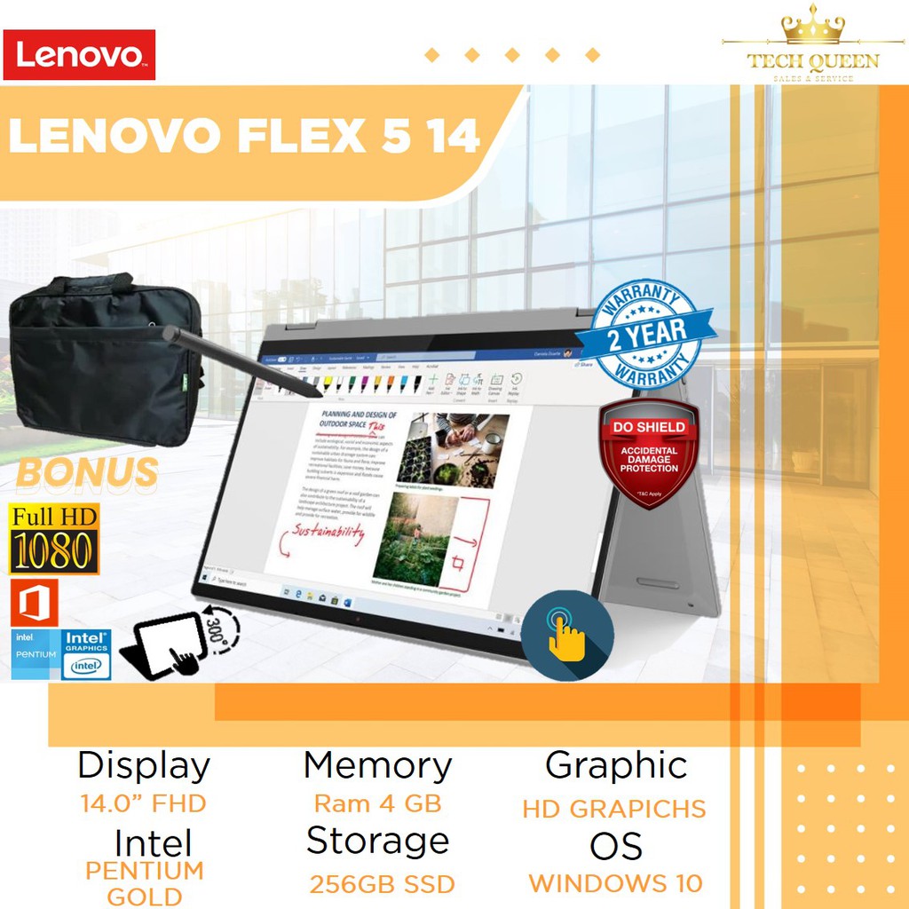 Laptop Lenovo Flex 5 14 2IN1 Touch Pentium Gold 7505 4GB 256SSD W10+OHS 14.0FHD BLIT 2YR+ADP