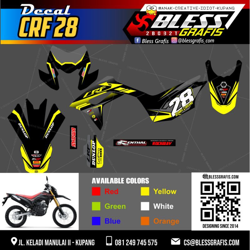 Decal CRF No.28 Hitam Kuning Decal | Sticker