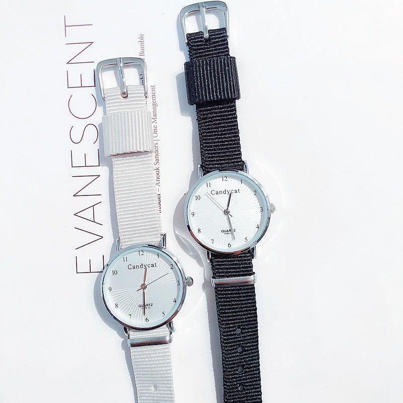 PA Jam Tangan Wanita Analog Quartz Casual Simple CandyCat Chic Strap Nylon Kanvas  Fashion Watch JF070