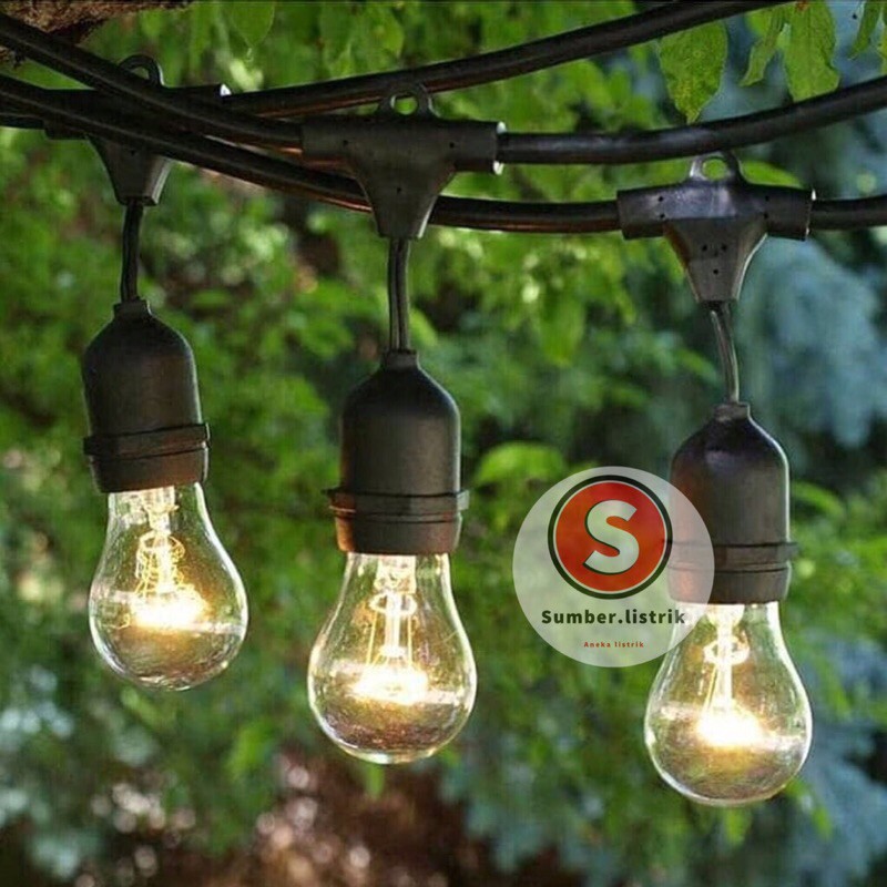 Kabel fiting lampu cafe gantung 10m 20 m dekorasi outdoor fitting / super murah