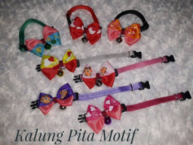 Kalung kucing pita motif Besar 1 lonceng 14mm