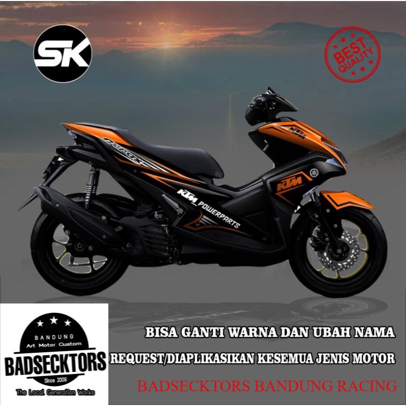 sticker decal full body yamaha aerox KTM hitam oren keren