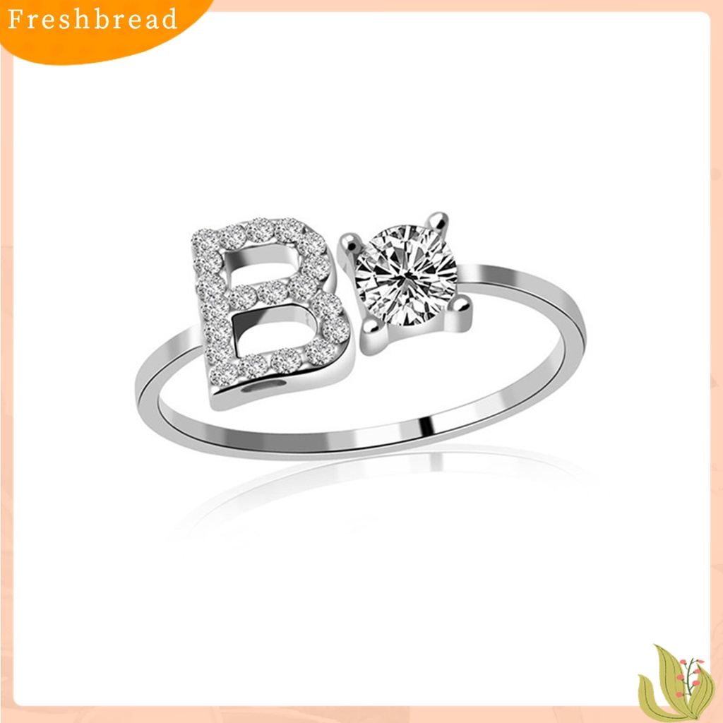 Fresh| Cincin Model Terbuka Adjustable Desain Alfabet Warna Silver Untuk Wanita