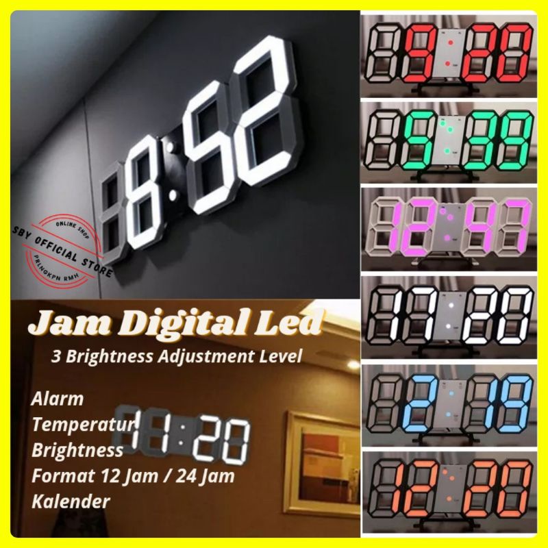 JAM DINDING DIGITAL LED/JAM MEJA ALARM SUHU/JAM 3D LED BESAR MODERN LAMPU HIAS