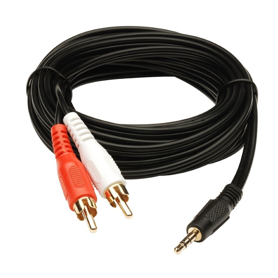 Kabel Audio Aux 3.5mm To 2 RCA AV 3 Meter Speaker Audio To RCA 3M Gold