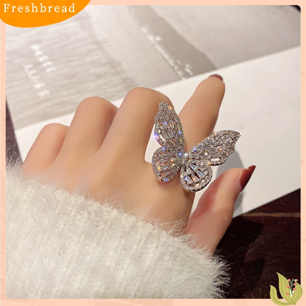 Terlaris Women Fashion Cubic Zirconia Inlaid Butterfly Finger Ring Party Jewelry Gift
