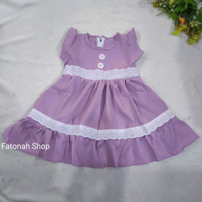 Dress anak 1 2 tahun baju anak cewek rok moscrepe renda polos ( dress moscrepe renda )