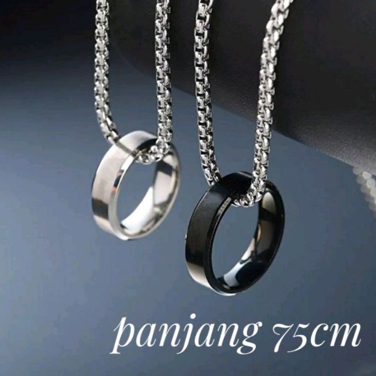 Kalung Titanium Liontin cincin silver hitam pria wanita